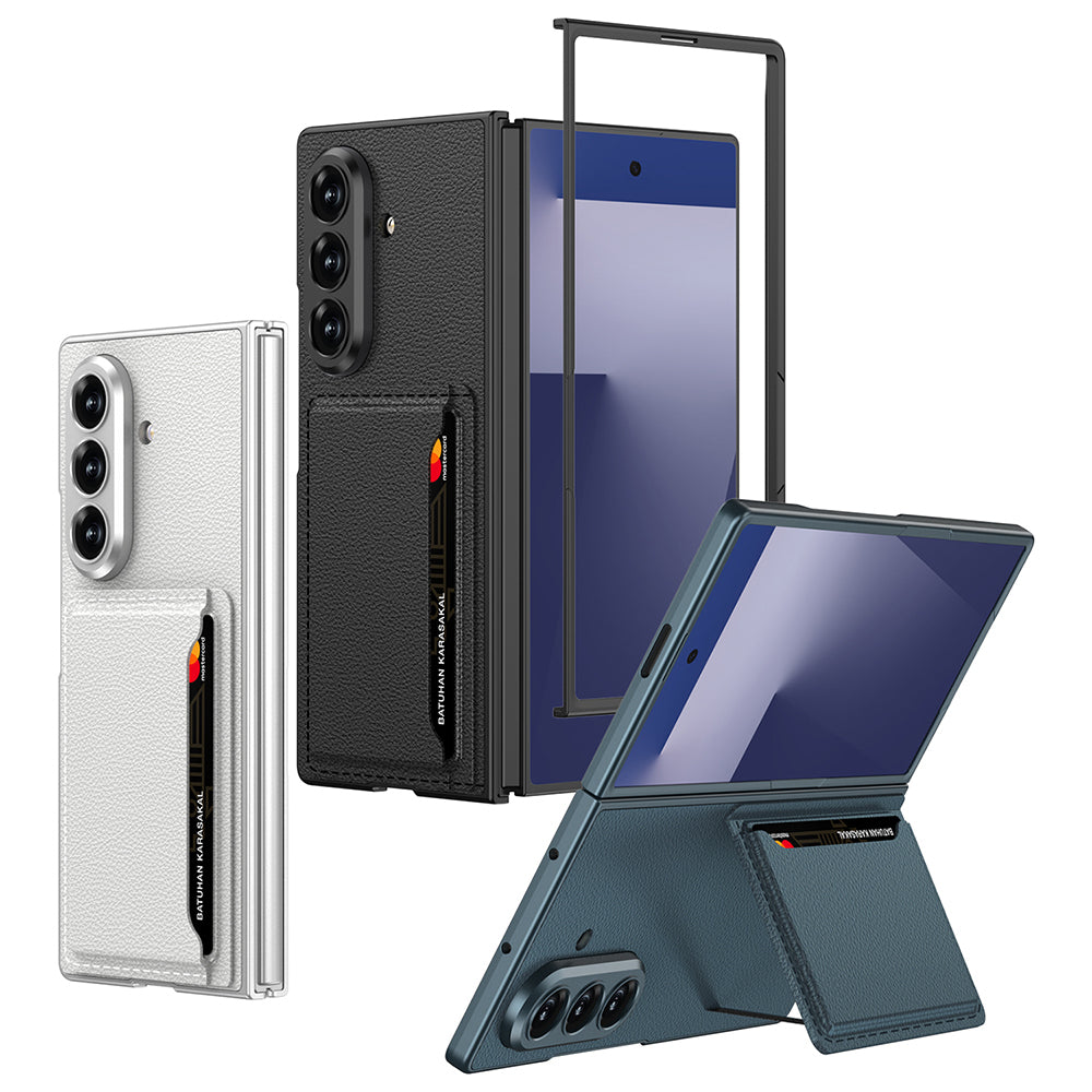 Galaxy Z Fold 7 Suni Deri Arka Yüzey Zore Kartlıklı Kıpta Silikon Kılıf