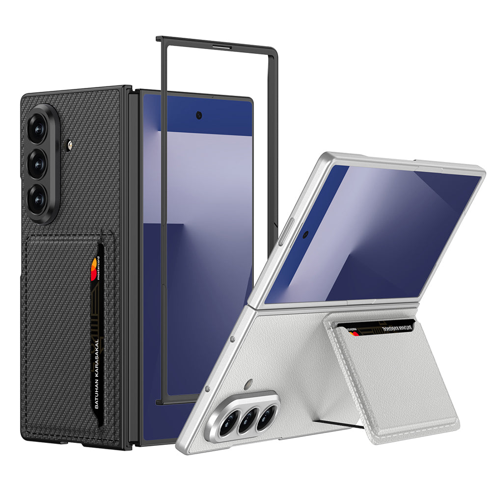 Galaxy Z Fold 7 Suni Deri Arka Yüzey Zore Kartlıklı Kıpta Silikon Kılıf