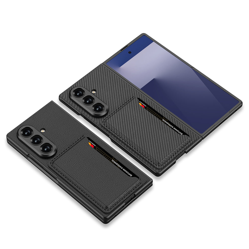 Galaxy Z Fold 7 Suni Deri Arka Yüzey Zore Kartlıklı Kıpta Silikon Kılıf