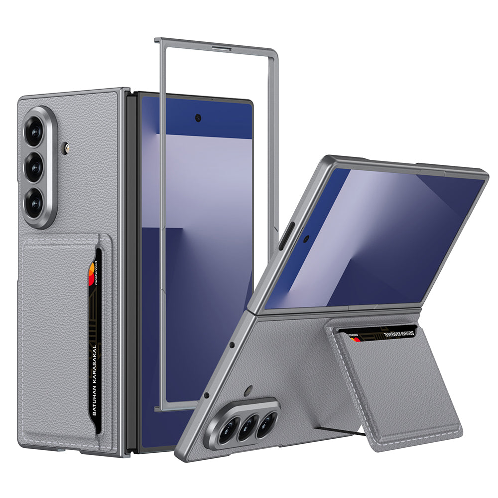 Galaxy Z Fold 7 Suni Deri Arka Yüzey Zore Kartlıklı Kıpta Silikon Kılıf