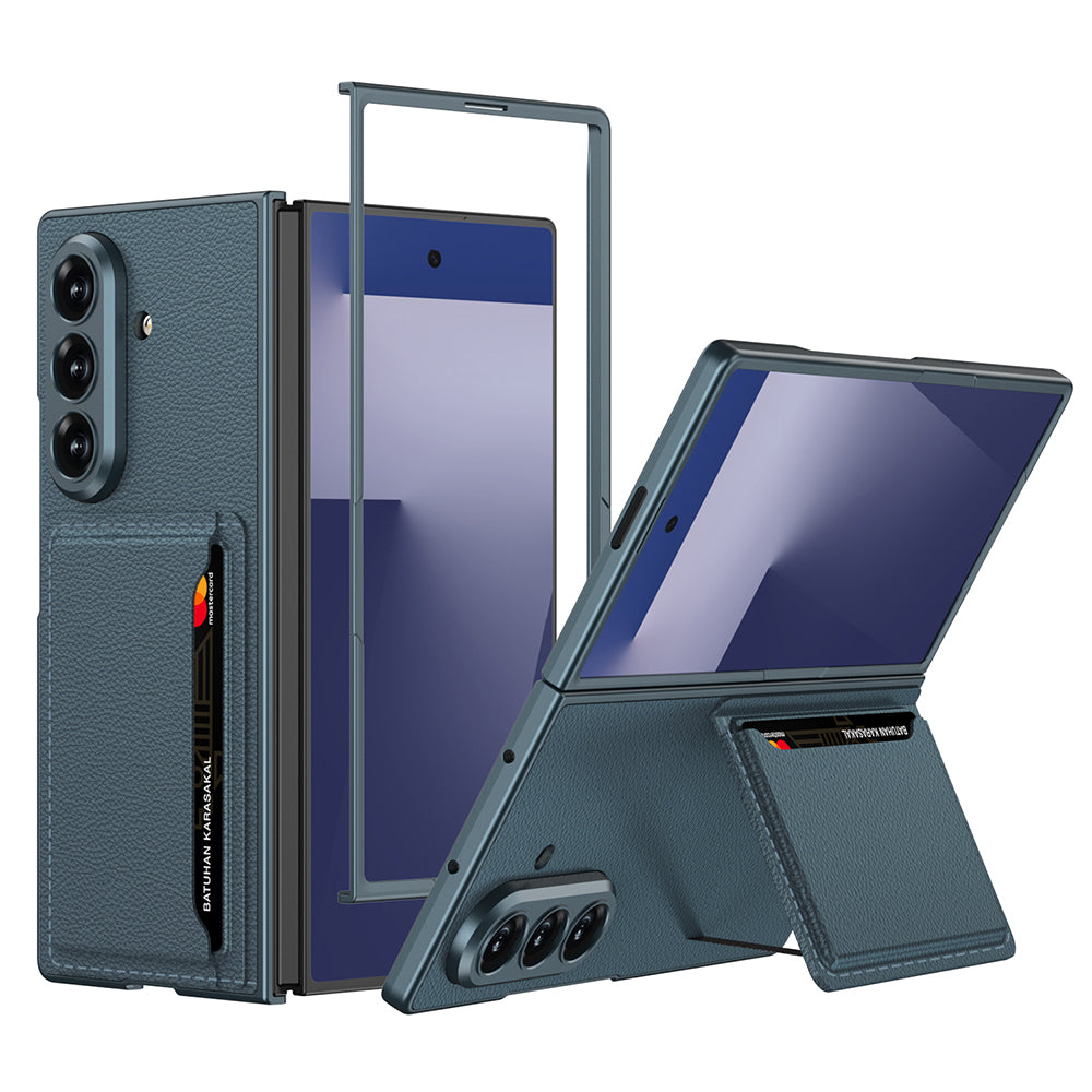 Galaxy Z Fold 7 Suni Deri Arka Yüzey Zore Kartlıklı Kıpta Silikon Kılıf