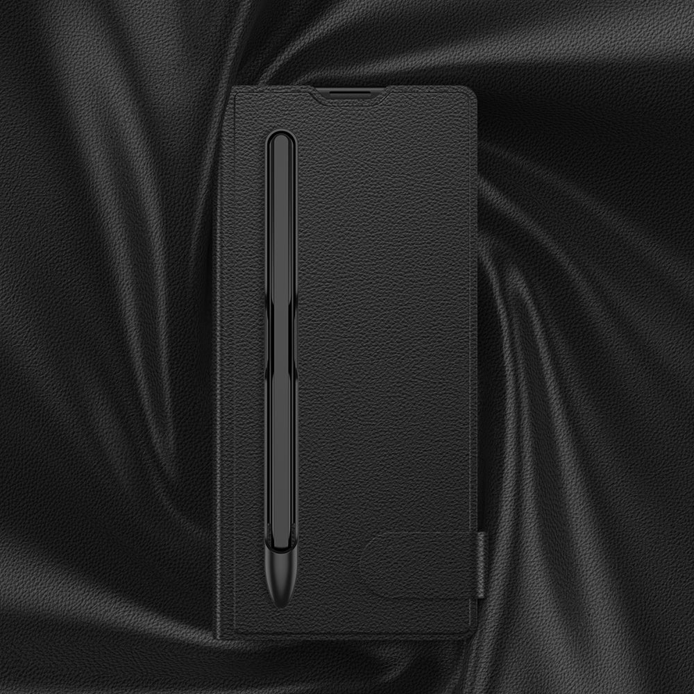 Galaxy Z Fold 7 Suni Deri Tasarımlı Kalem Bölmeli Zore Kıpta Kartlıklı Standlı Kılıf