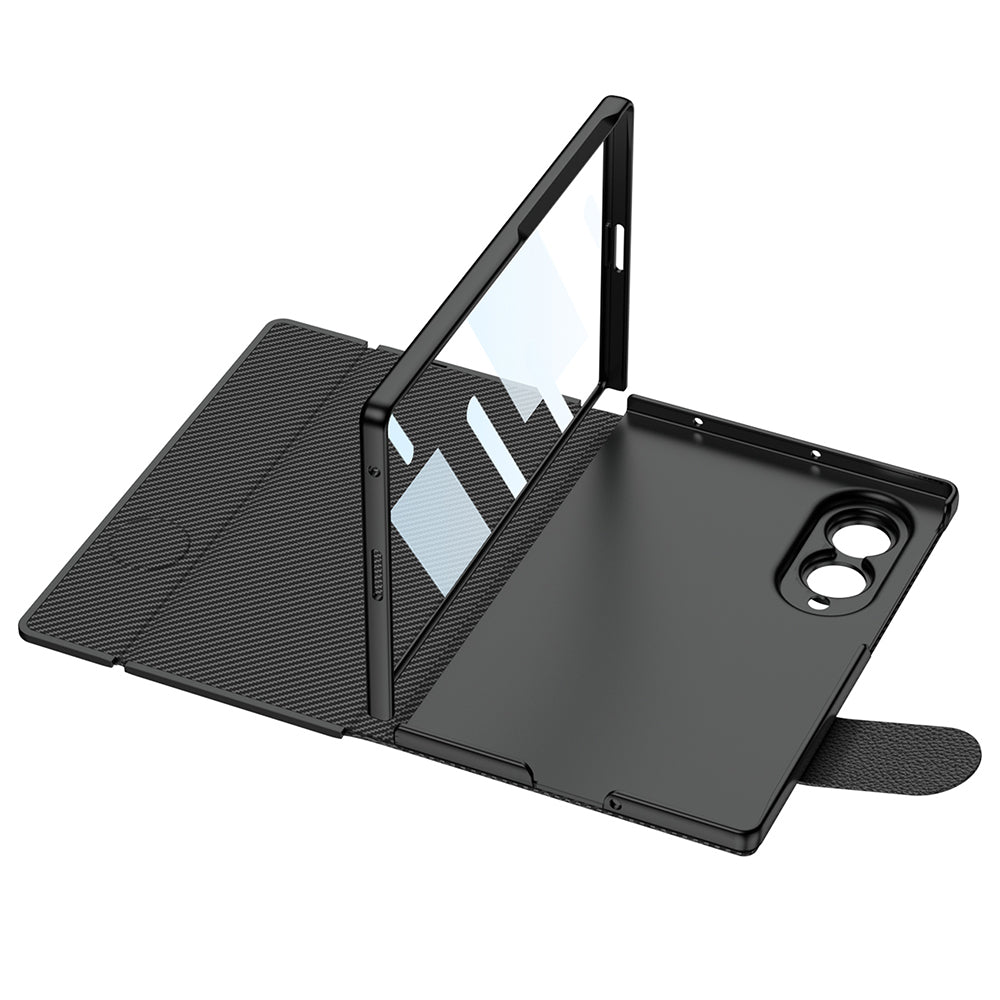 Galaxy Z Fold 8 Kılıf Karbon Fiber Tasarımlı Magnetik Tokalı Kartlıklı Zore Kıpta Zegna Kılıf