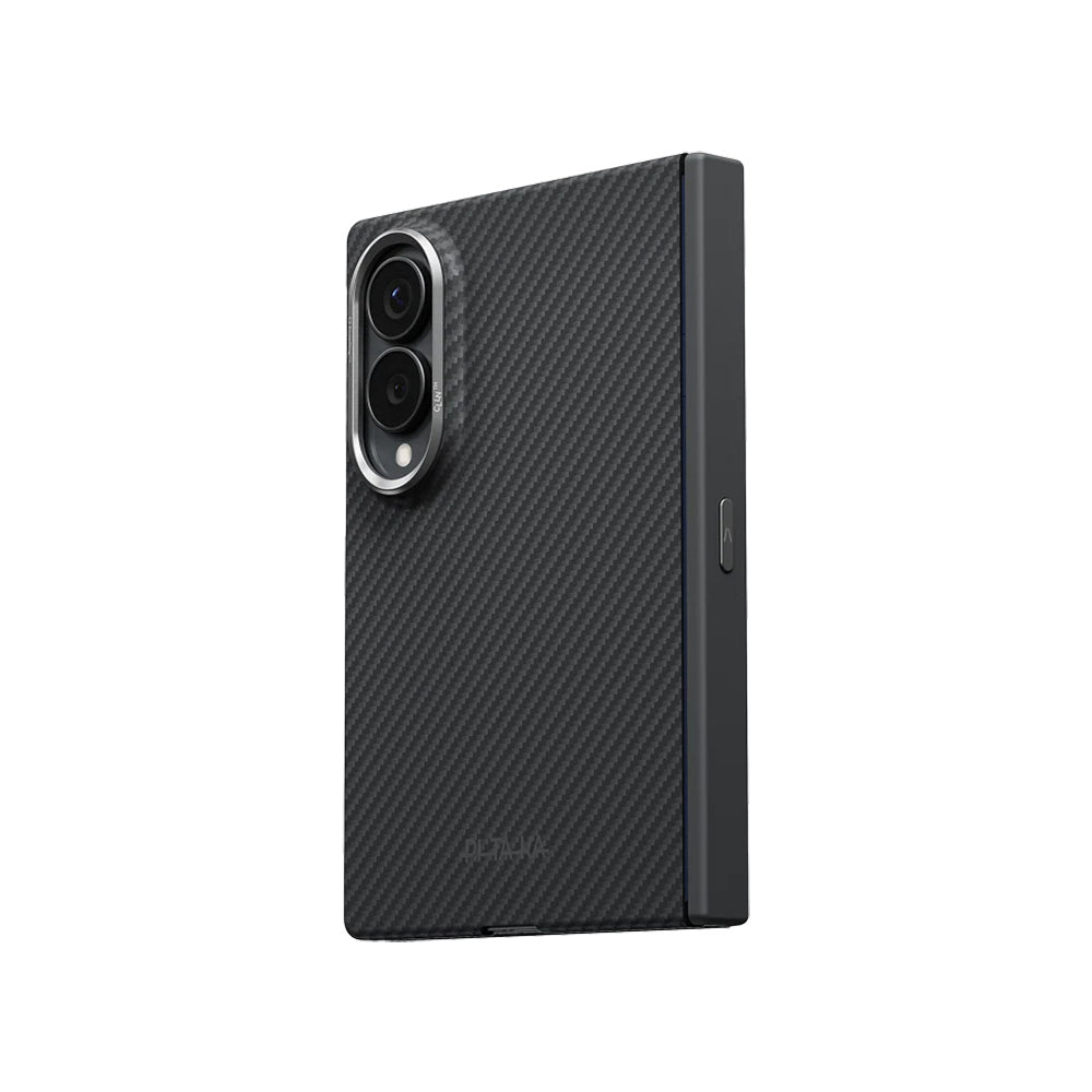 Galaxy Z Fold 8 Kılıf M-safe Şarj Özellikli 600D Aramid Karbon Fiber Menteşe Butonlu Pitaka Black-Grey Twill Kılıf