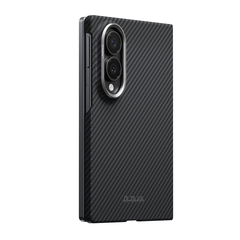 Galaxy Z Fold 8 Kılıf M-safe Şarj Özellikli 600D Aramid Karbon Fiber Pitaka Edge Serisi Black-Grey Twill Kılıf
