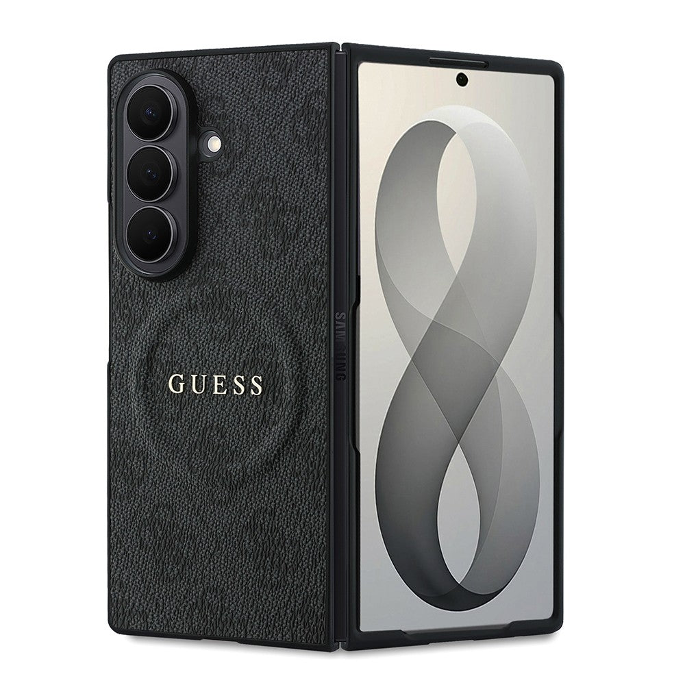 Galaxy Z Fold 8 Ultra Kılıf Guess Orijinal Lisanslı M-safe Şarj Özellikli 4G Desenli Yazı Logolu PU Deri Kılıf