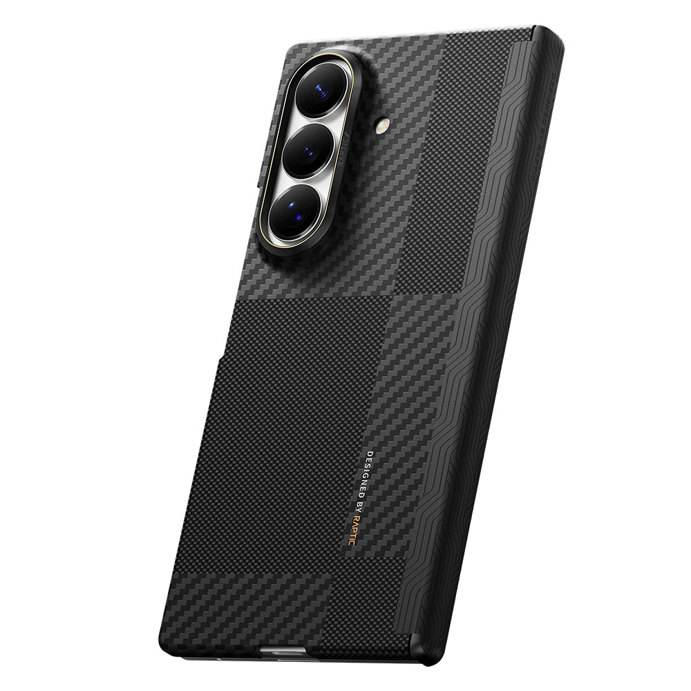 Galaxy Z Fold 8 Ultra Kılıf M-safe Şarj Özellikli Metal Kamera Çerçeveli Raptic Aramid SkinPro Serisi Karbon Kılıf