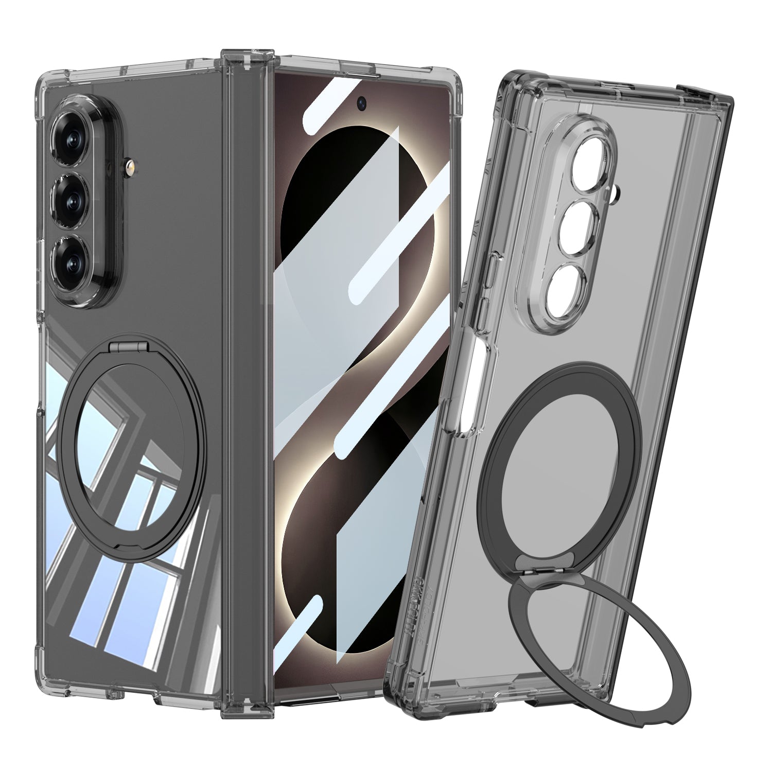 Galaxy Z Fold 8 Ultra Kılıf M-safe Şarj Özellikli Zore Kıpta KPT-09 Ring Standlı Şeffaf Sert PC Kılıf