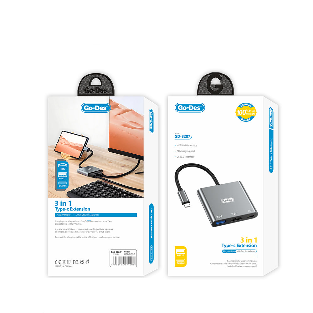 Go Des GD-8287 Type-C to HDTV 3 in 1 Dönüştürücü Adaptör