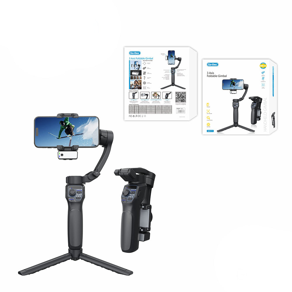 Go Des GD-F11 3 Eksenli El Tipi Yüz Tanıma Takip Özellikli Led Işıklandırma Aparatlı Gimbal Stabilizatör