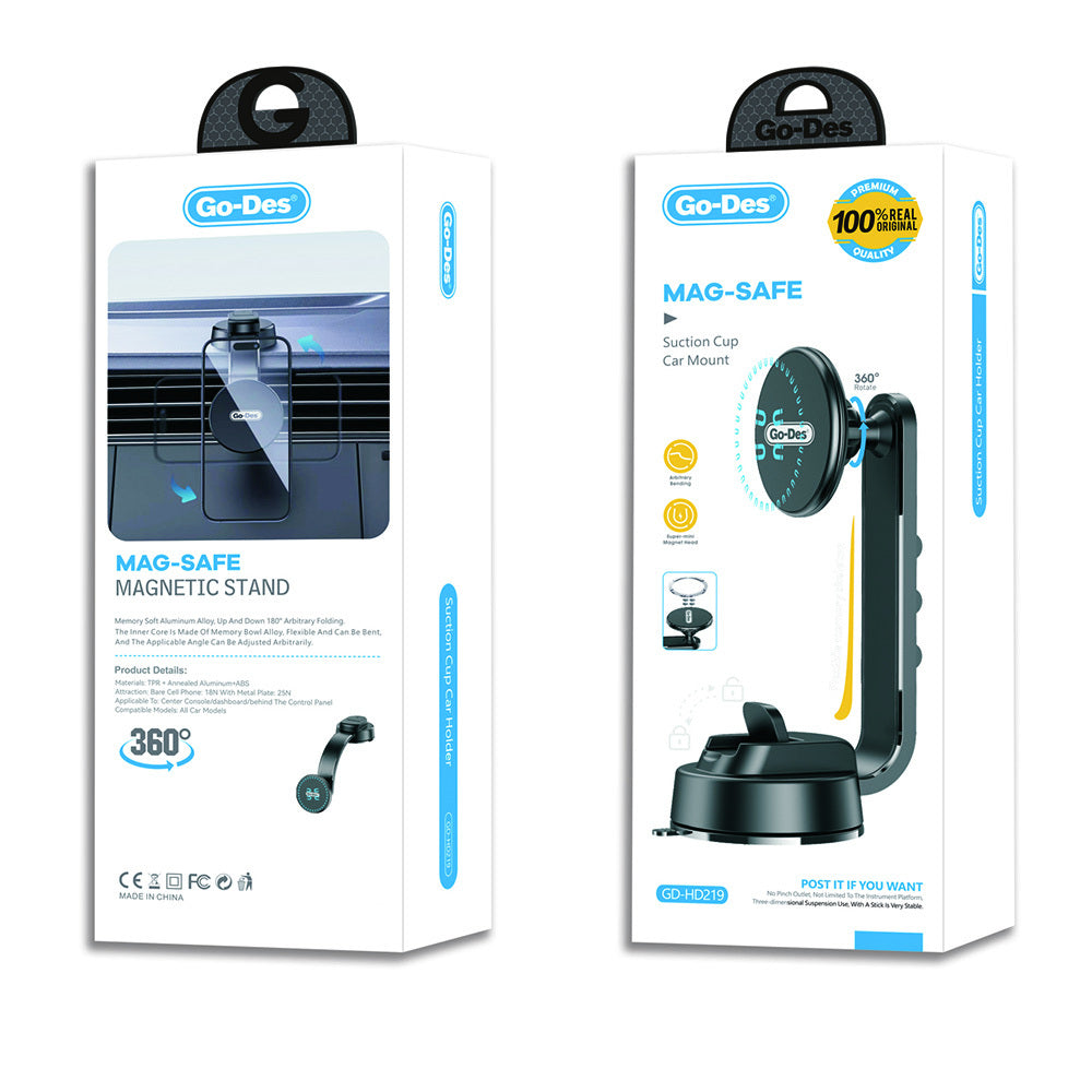 Go Des GD-HD219 M-safe Magnetik Bükülebilen Vantuzlu Araç Telefon Tutucu