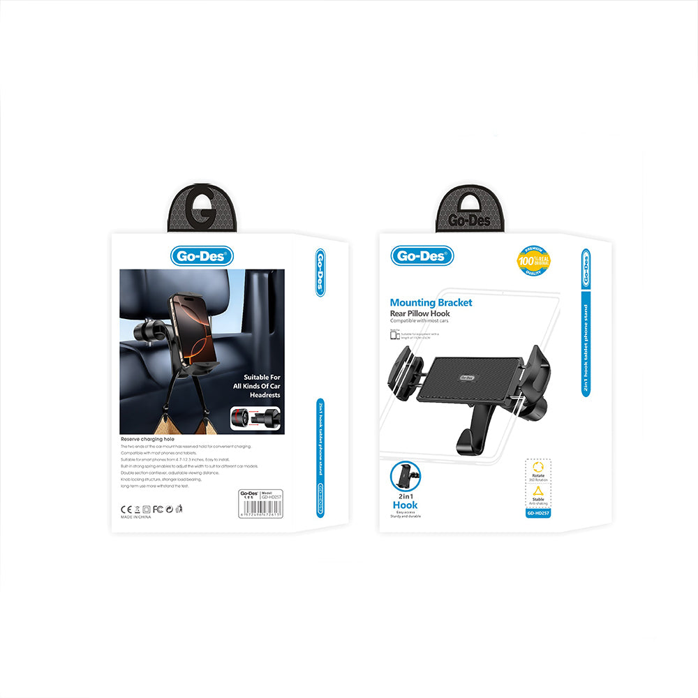 Go Des GD-HD257 2in1 Askılıklı Araç İçi Telefon ve Tablet Tutucu