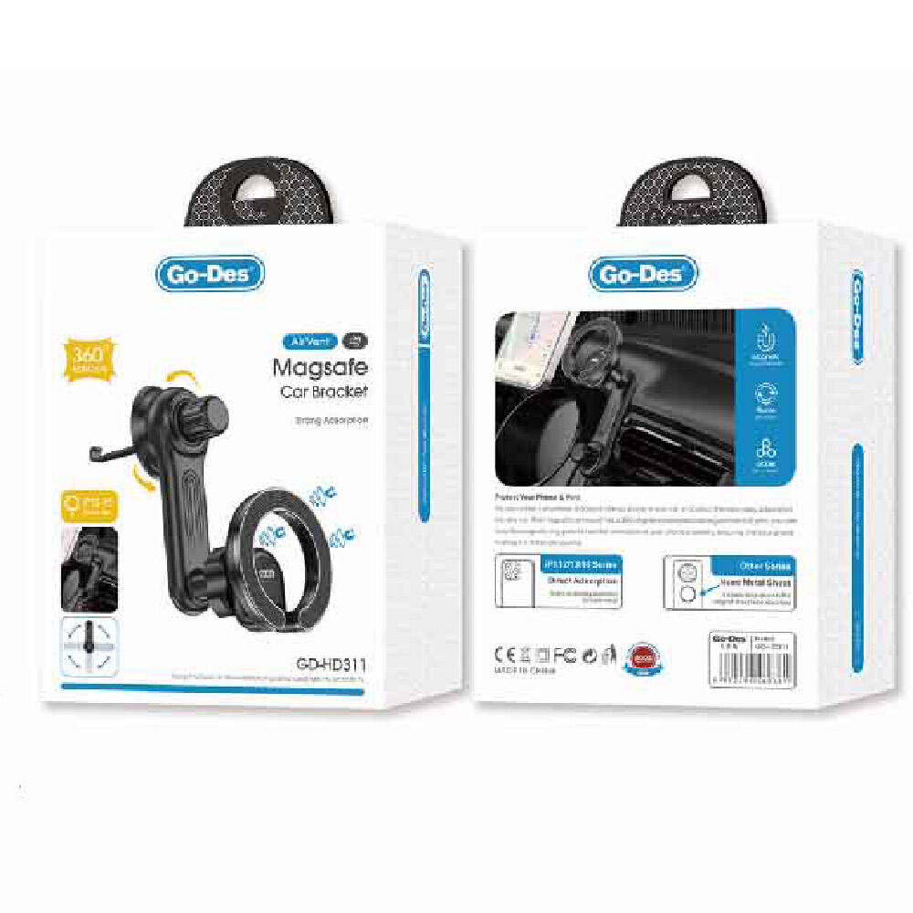 Go Des GD-HD311 M-safe Magnetik 360 Derece Dönebilen Dirsek Ve Başlıklı Telefon Tutucu Havalandırma Tasarım