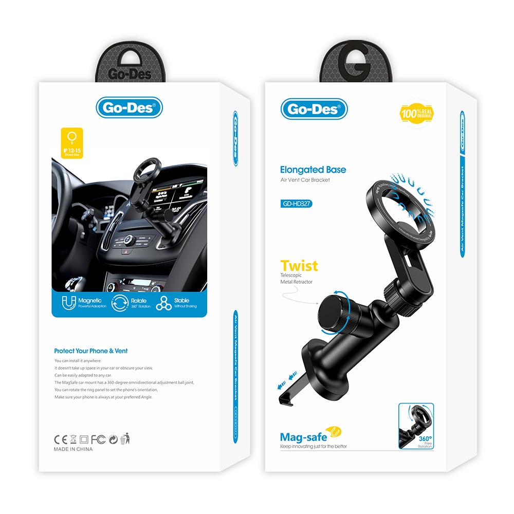 Go Des GD-HD327 Magnetik M-safe Uyumlu 360 Derece Dönebilen Düz Zemin ve Havalandırma Tasarımlı Araç Telefon Tutucu