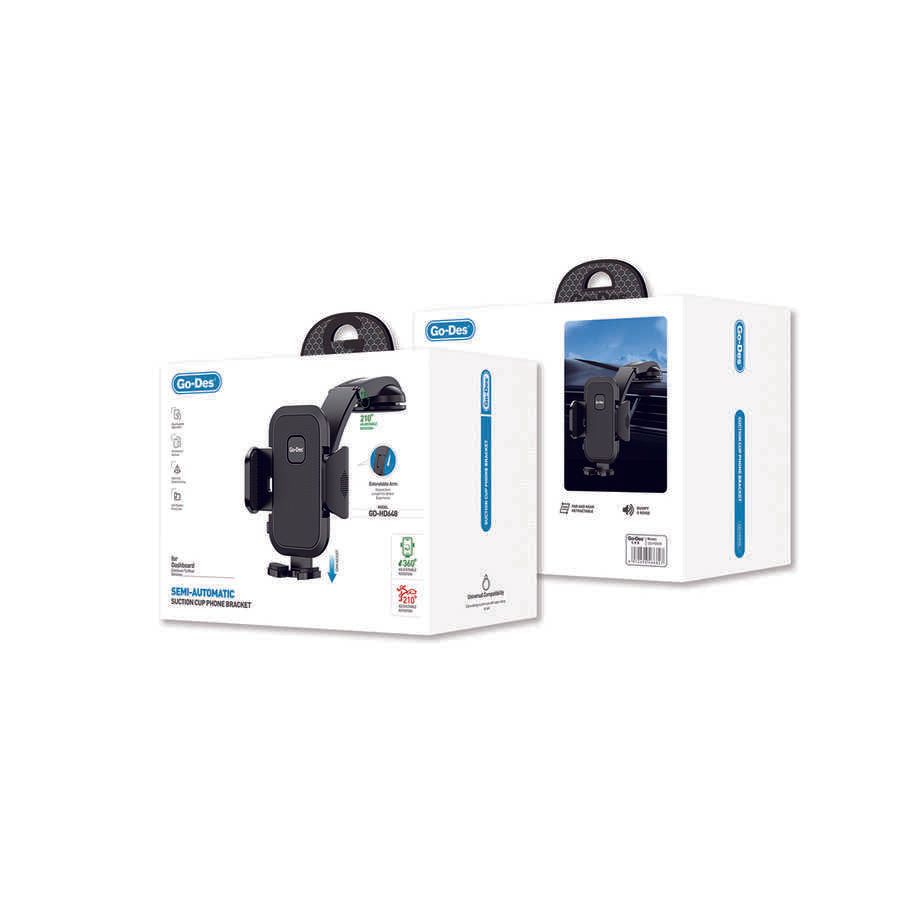Go Des GD-HD648 Araç İçi Telefon Tutucu 360 Oynar Başlıklı Vantuzlu Tasarım