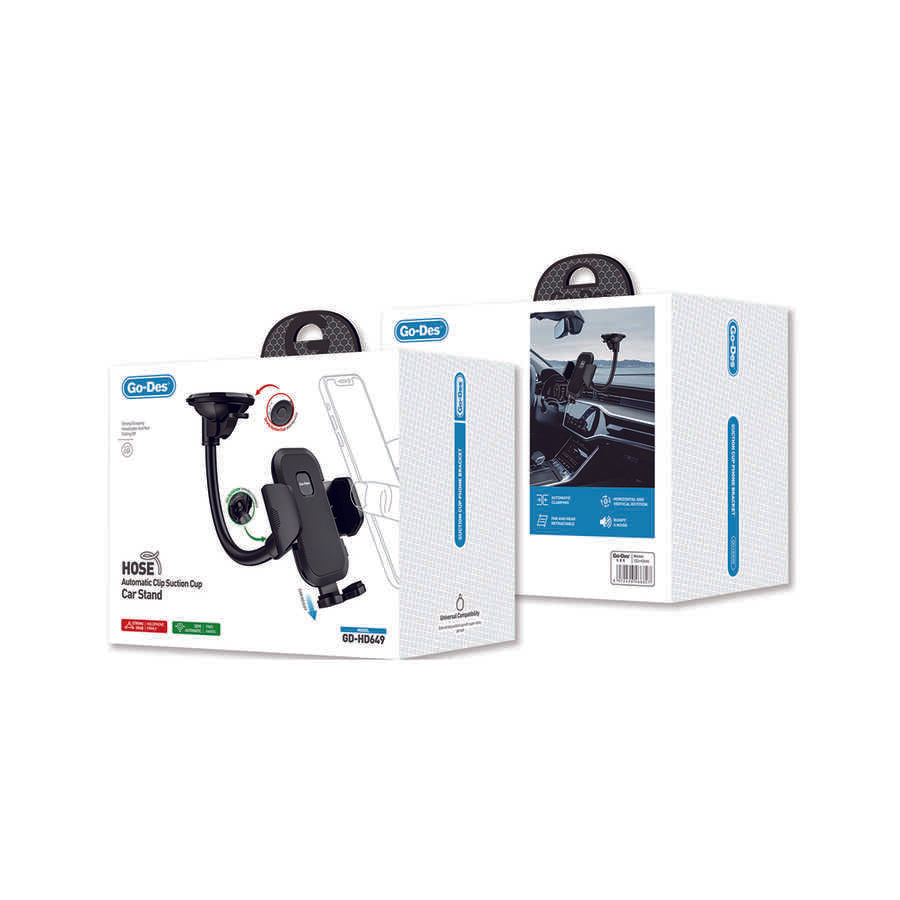Go Des GD-HD649 Araç İçi Telefon Tutucu 360 Oynar Başlıklı Vantuzlu Tasarım