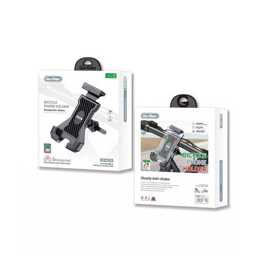 Go Des GD-HD715 Sarsıntı Önleyici 360 Derece Ayarlanabilir Bisiklet ve Motosiklet Telefon Tutucu