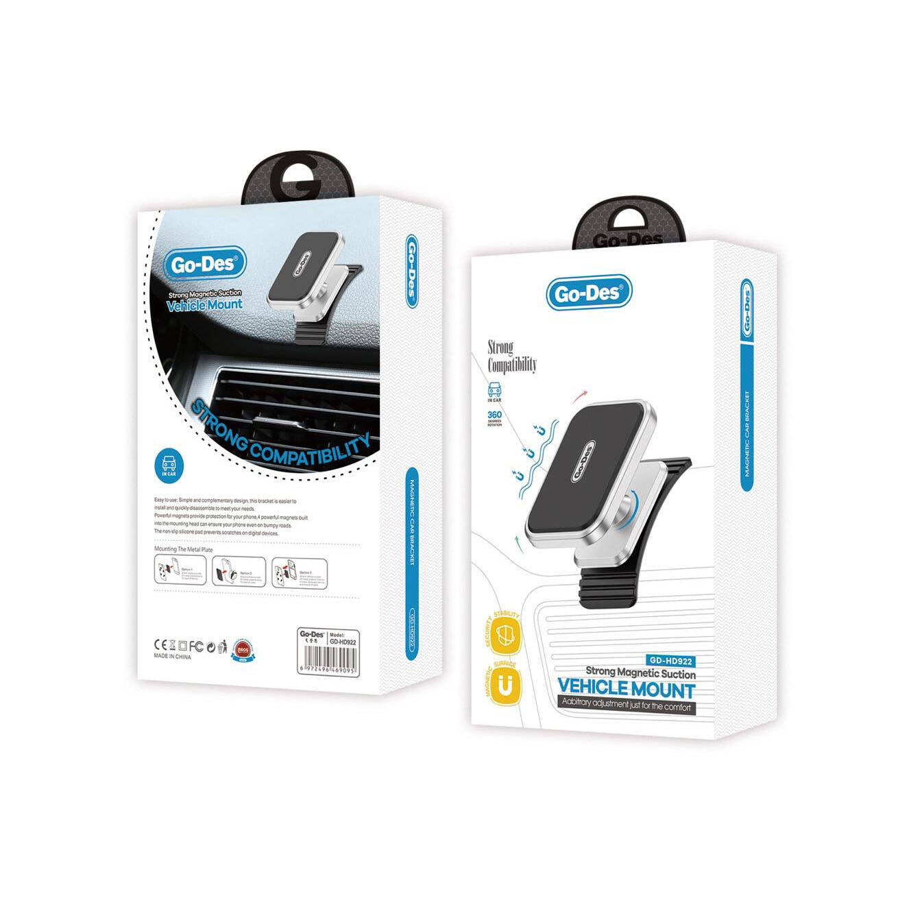 Go Des GD-HD922 360 Derece Dönebilen Magnetik Eğimli ve Düz Zemin Araç Telefon Tutacağı