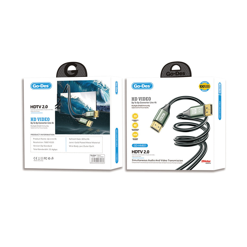 Go Des GD-HM831 4K@60Hz HDMI to Display Port Kablo 2 Metre