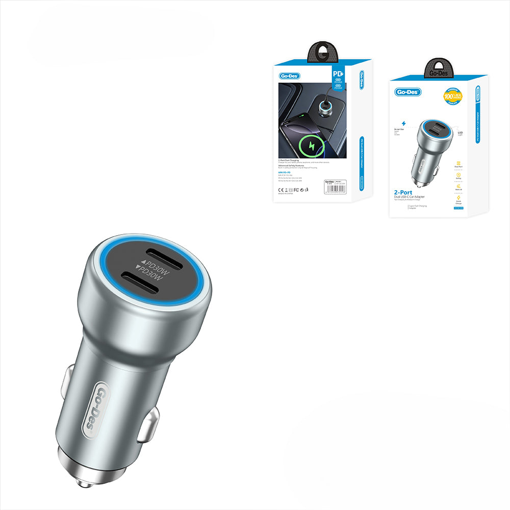 Go Des GD-QC2208 Hızlı Şarj Özellikli LED Aydınlatmalı Araç Şarj Başlığı 30W