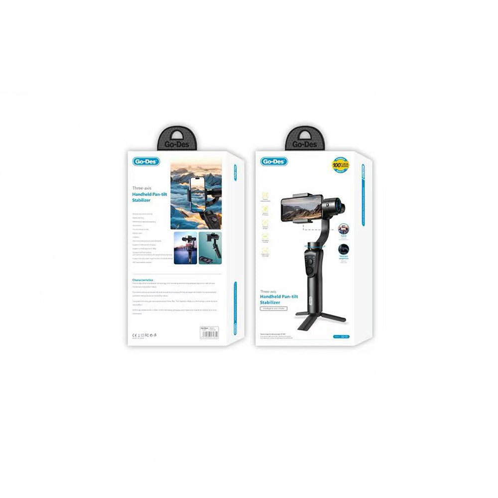 Go Des GD-S5 3 Eksenli El Tipi Yüz Tanıma Takip Özellikli Led Işıklandırma Aparatlı Gimbal Stabilizatör