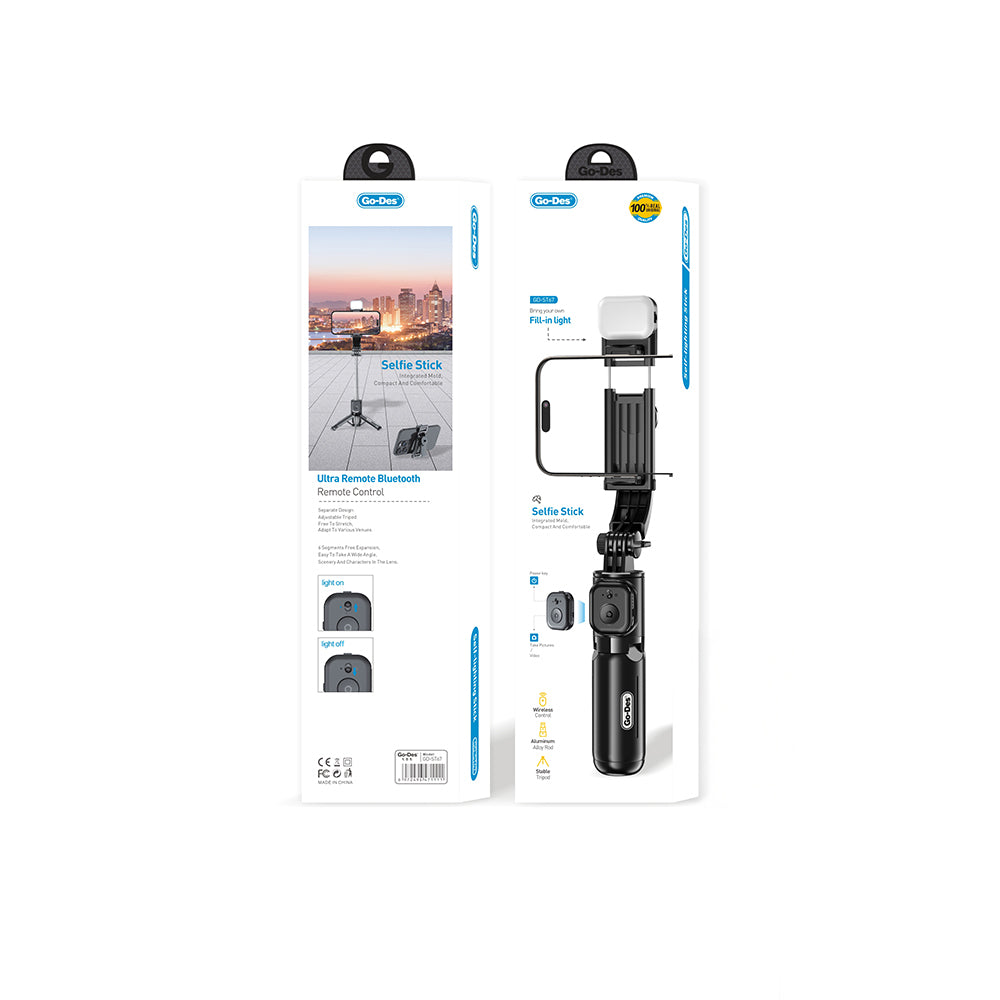 Go Des GD-ST67 Canlı Yayın Dolgu Işıklı Kumandalı 360 Derece Dönebilen Selfie Çubuğu ve Tripod