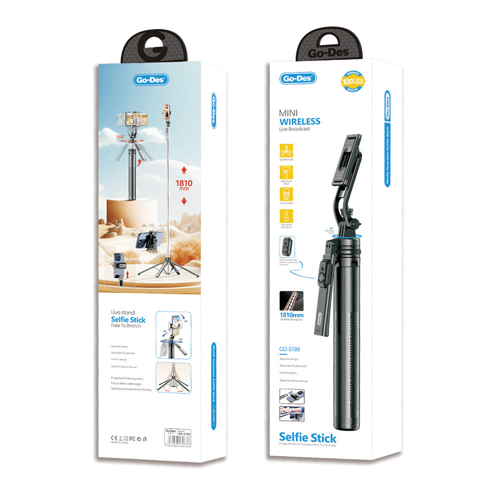 Go Des GD-ST89 Kumandalı Selfi Çubuğu ve Tripod 360 Derece Dönebilen Max 181 cm