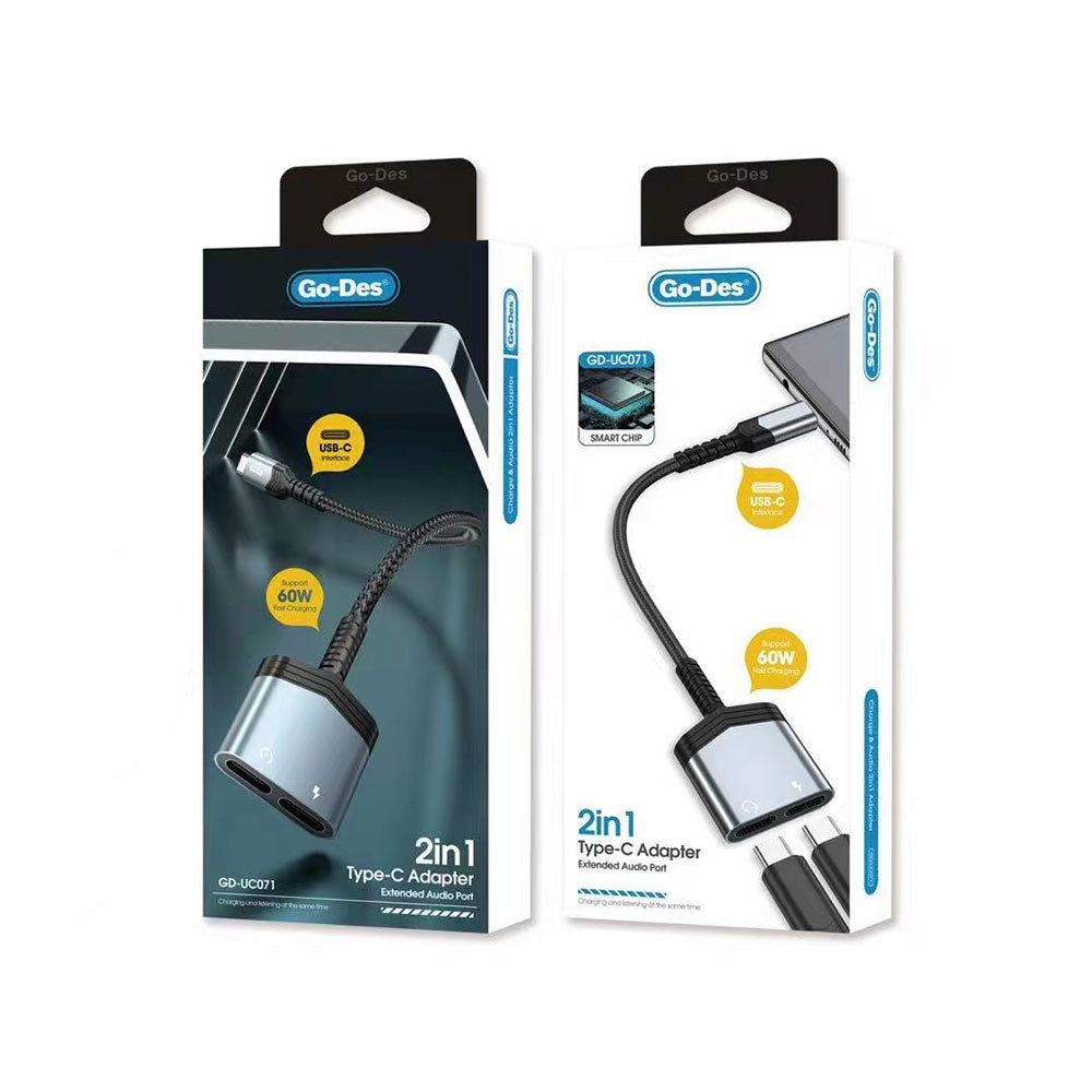 Go Des GD-UC071 Type-C 2in1 Şarj ve Ses Adaptörü