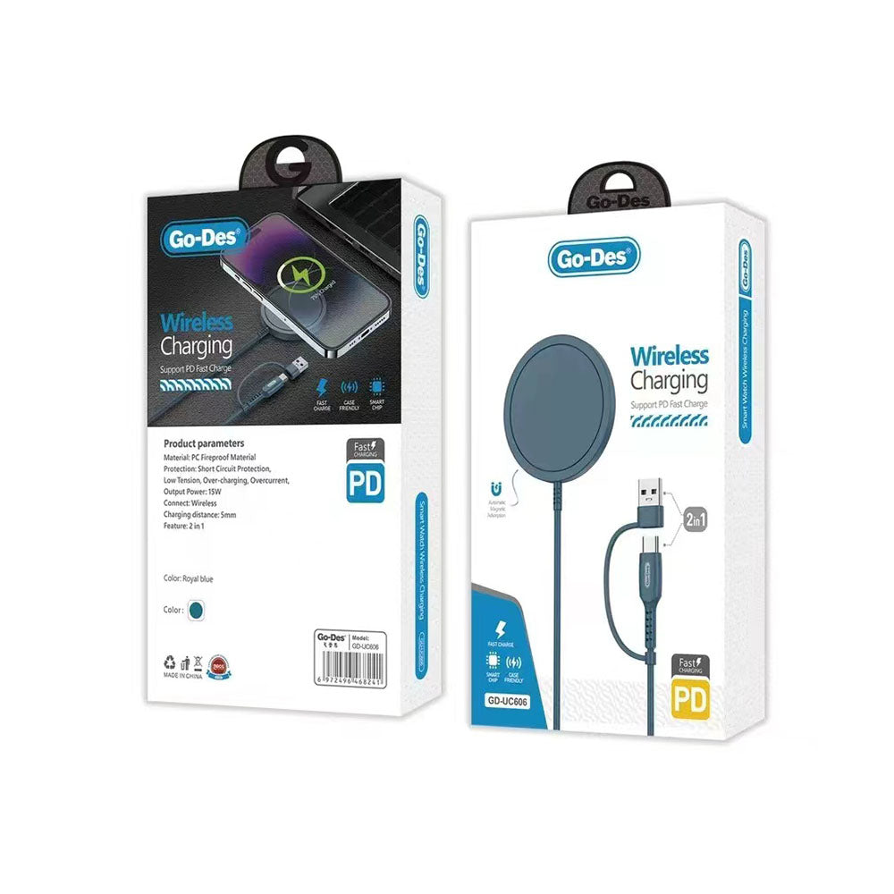 Go Des GD-UC606 2 in 1 Usb - PD M-safe Wireless Şarj Aleti 15W