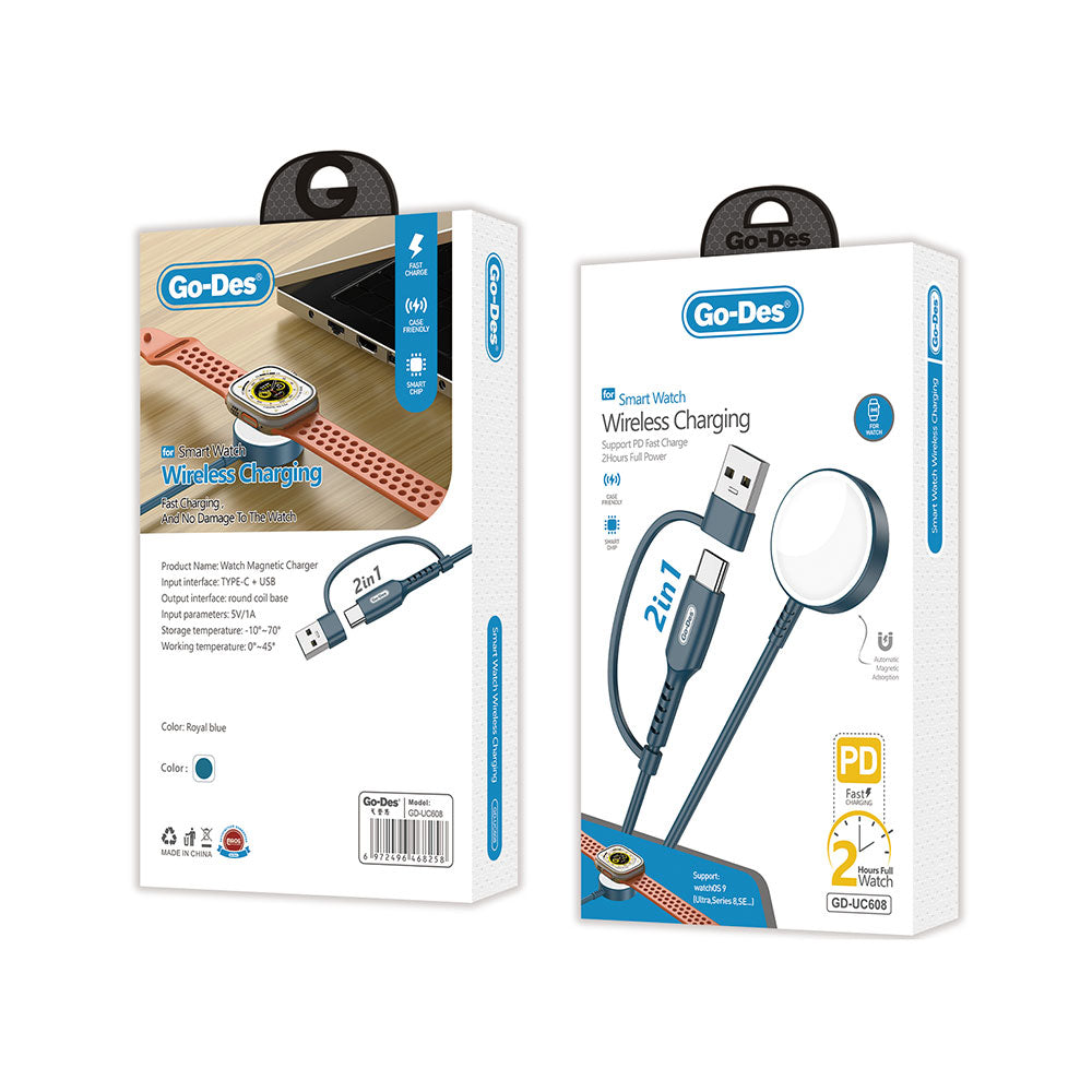Go Des GD-UC608 Watch Serisi Akıllı Saat Wireless 2 in 1 PD - Usb Hızlı Şarj Kablosu