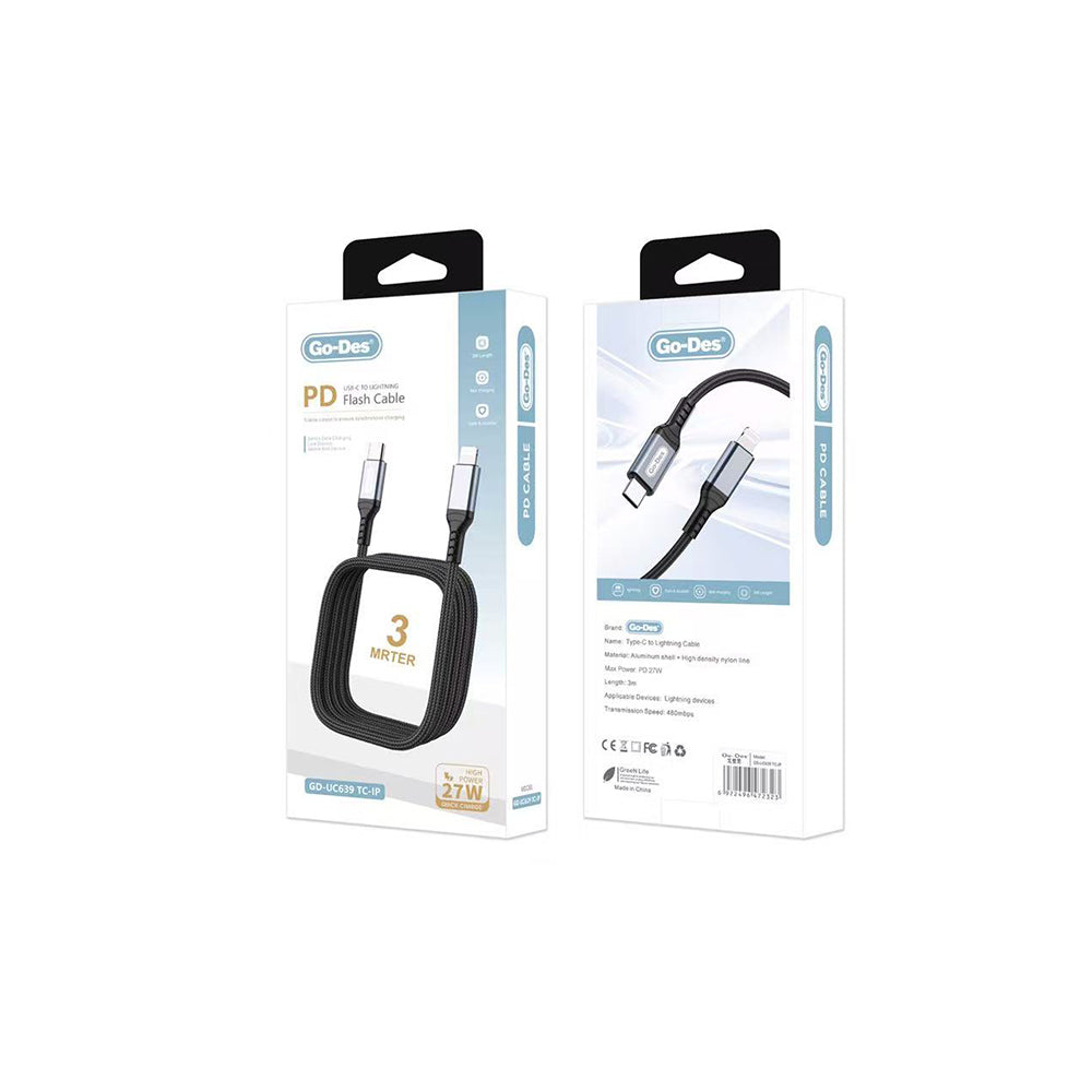 Go-Des GD-UC639 Type-C to Lightning PD Hızlı Şarj Kablosu 27W 3M
