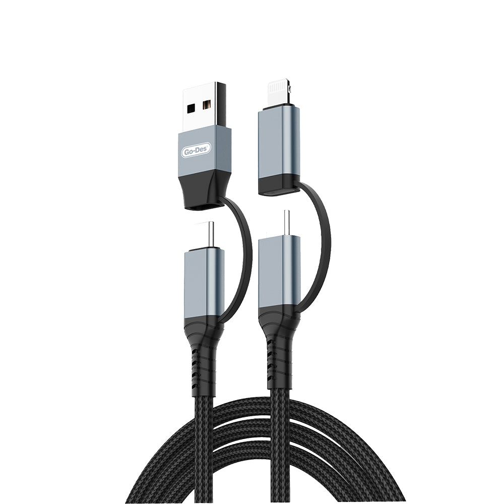 Go Des GD-UC809 4in1 PD Çoklu USB-A + Type-C to Type-C + Lightning Şarj ve Data Kablosu 100W 120cm