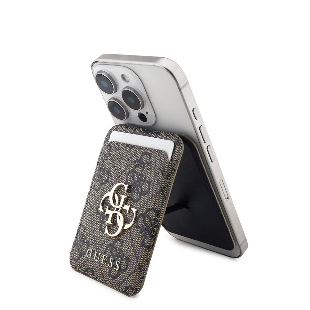 Guess Orijinal Lisanslı PU Deri 4G Desenli Metal Büyük 4G ve Yazı Logolu Standlı Magnetik Kartlık