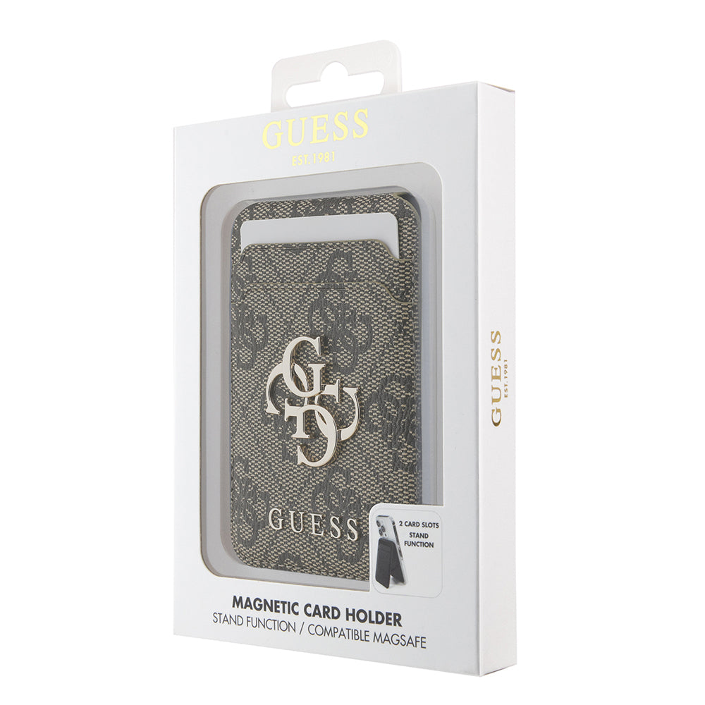 Guess Orijinal Lisanslı PU Deri 4G Desenli Metal Büyük 4G ve Yazı Logolu Standlı Magnetik Kartlık