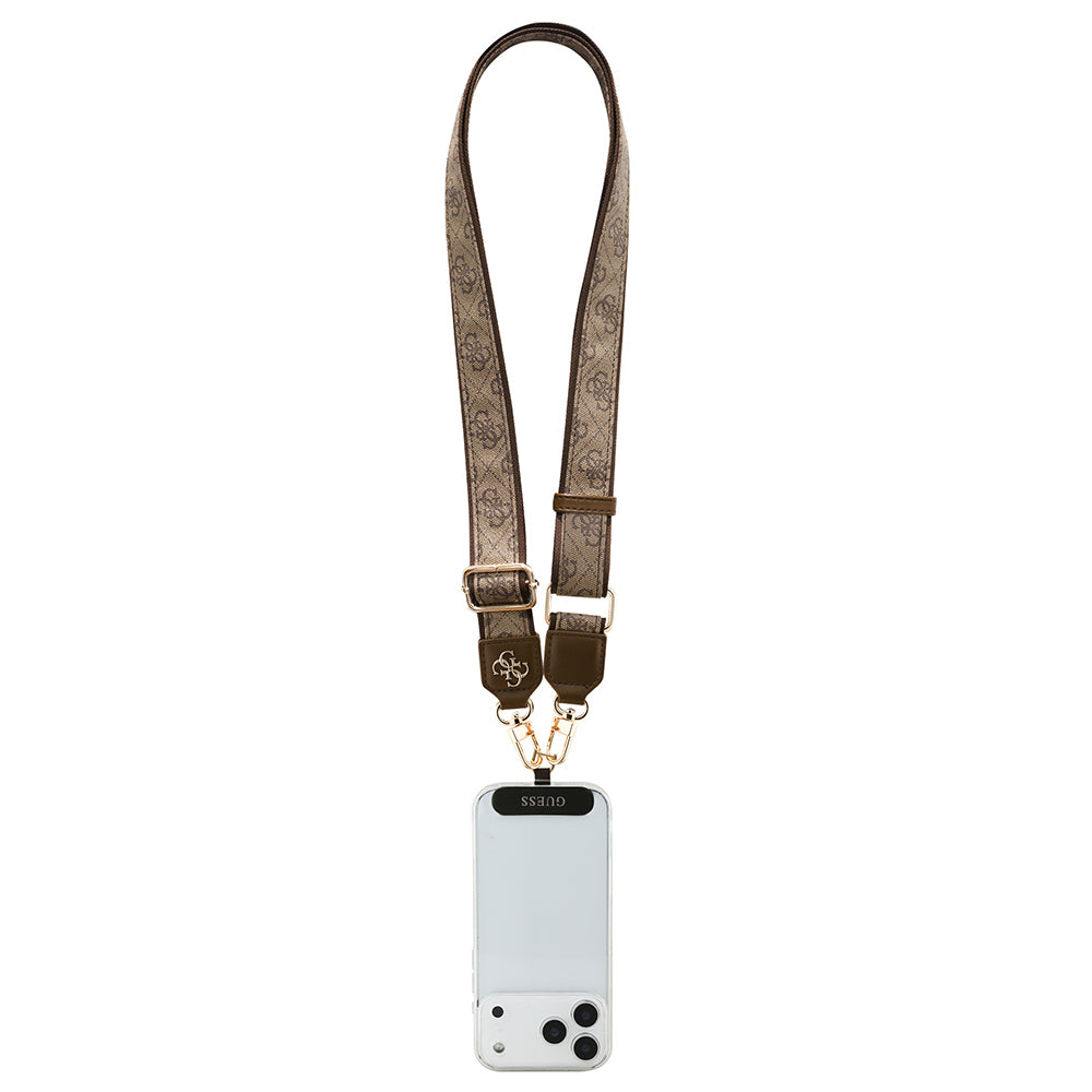 Guess Orijinal Lisanslı 4G Desen ve Metal Logolu Çapraz Vücut Telefon Askı Kayışı 150cm