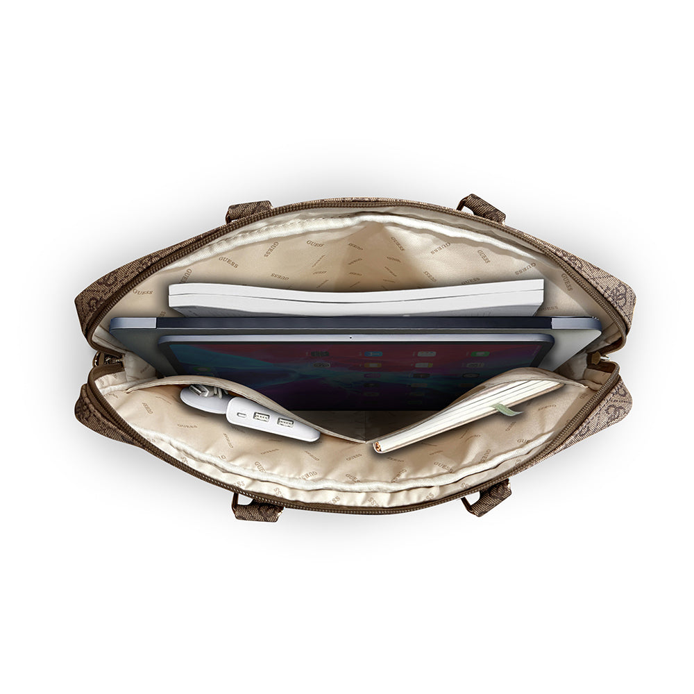 Guess Orijinal Lisanslı 4G Desenli Büyük 4G Logolu Omuz Askılı 15 inç Laptop Çantası