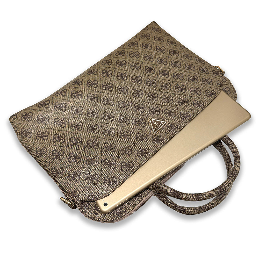 Guess Orijinal Lisanslı 4G Desenli Üçgen Logolu Omuz Askılı 15 inç Laptop Çantası