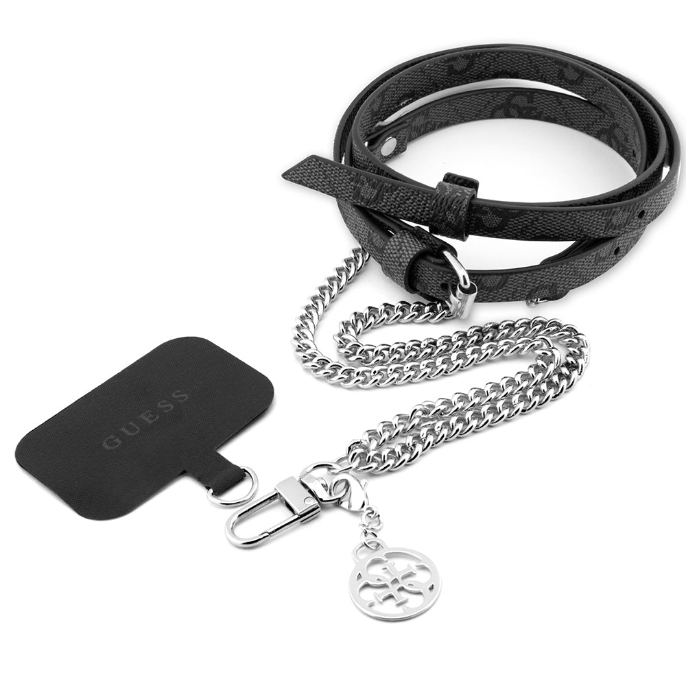 Guess Orijinal Lisanslı 4G Desenli Zincirli 4G Metal Logolu Çapraz Vücut PU Telefon Askı Kayışı