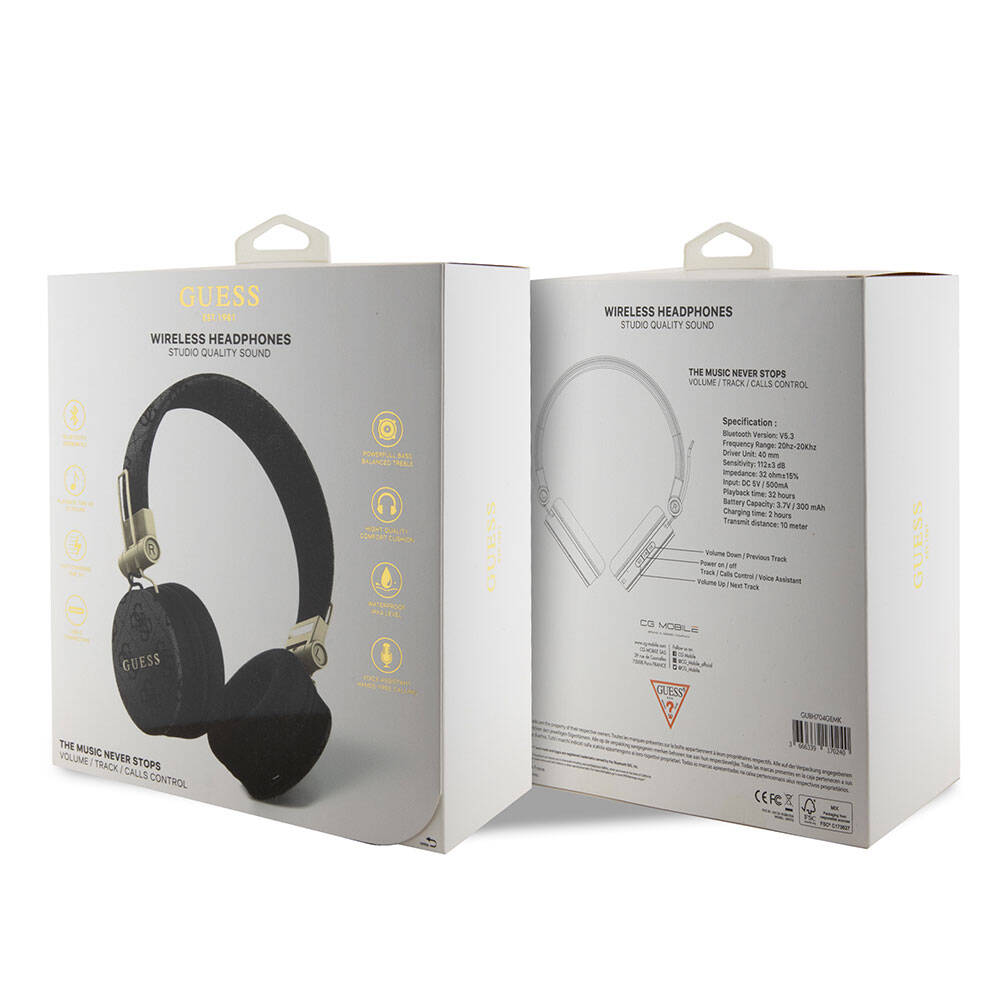 Guess Orijinal Lisanslı 4G Metal Logo PU Deri Ayarlanabilir Kulak Üstü Bluetooth Kulaklık