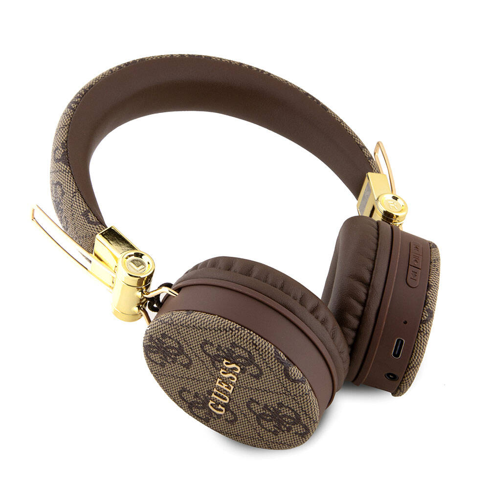 Guess Orijinal Lisanslı 4G Metal Logo PU Deri Ayarlanabilir Kulak Üstü Bluetooth Kulaklık
