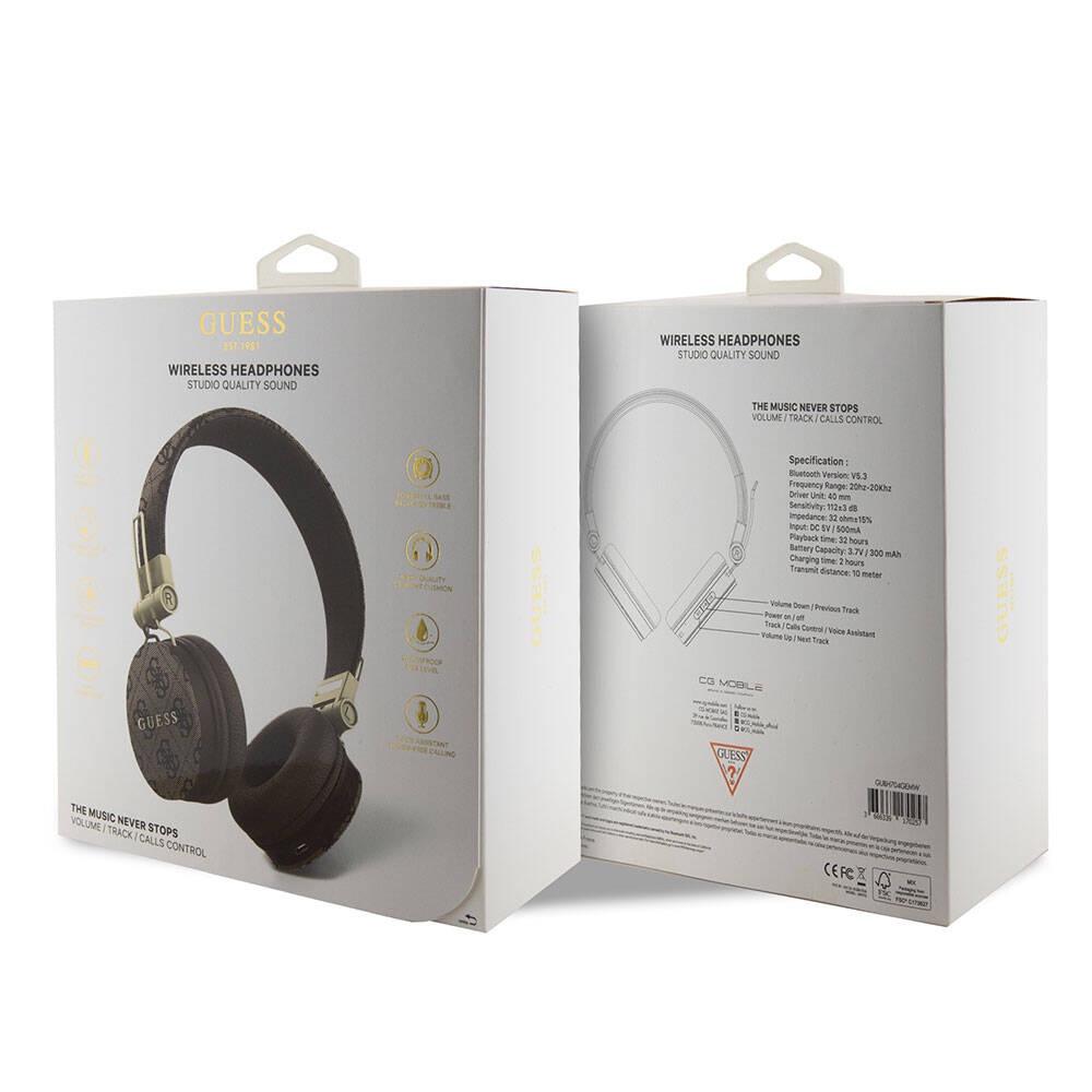 Guess Orijinal Lisanslı 4G Metal Logo PU Deri Ayarlanabilir Kulak Üstü Bluetooth Kulaklık
