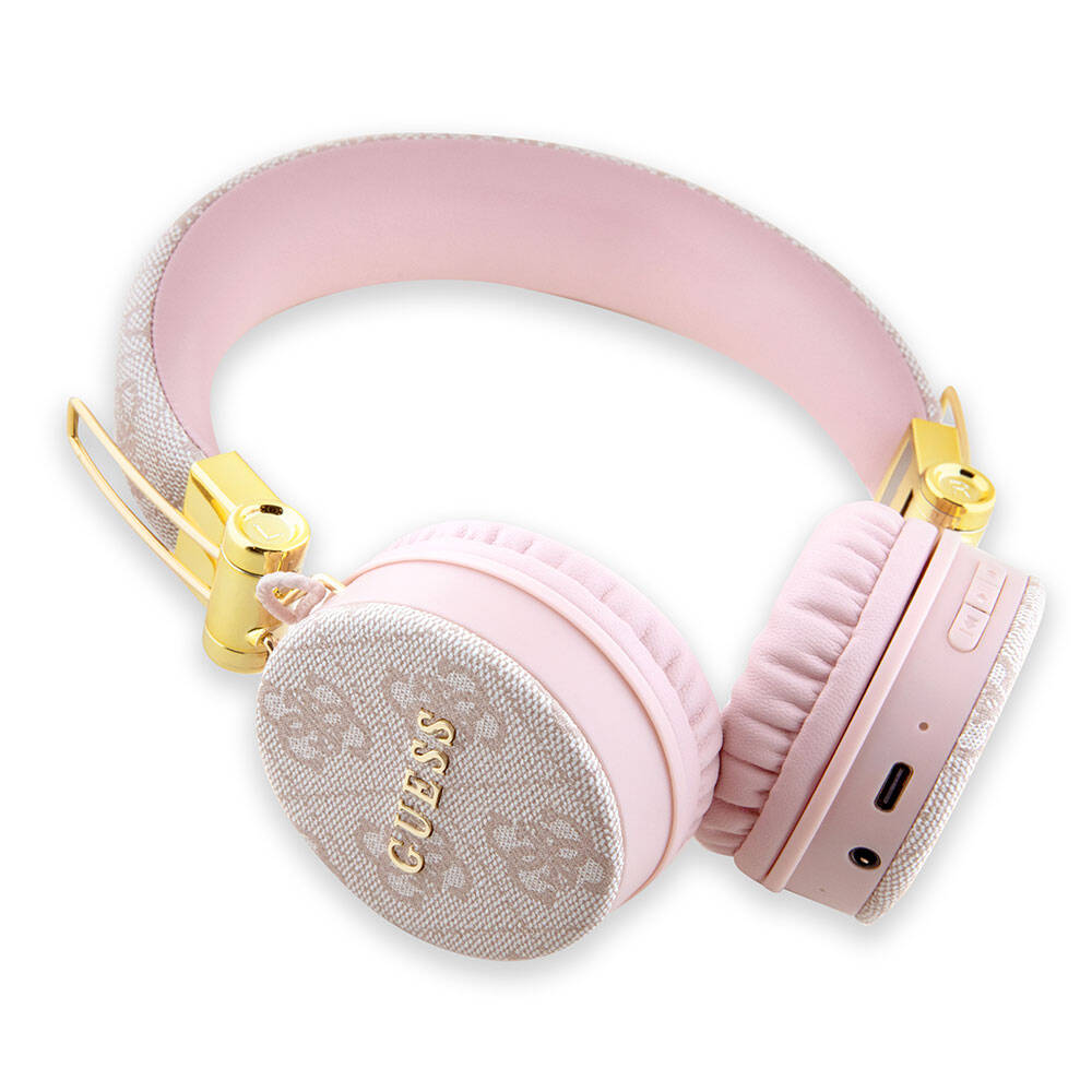 Guess Orijinal Lisanslı 4G Metal Logo PU Deri Ayarlanabilir Kulak Üstü Bluetooth Kulaklık