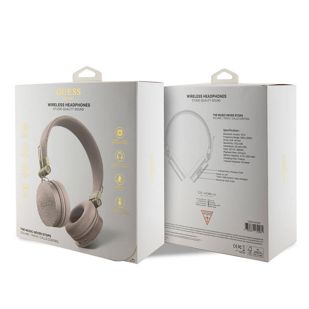 Guess Orijinal Lisanslı 4G Metal Logo PU Deri Ayarlanabilir Kulak Üstü Bluetooth Kulaklık