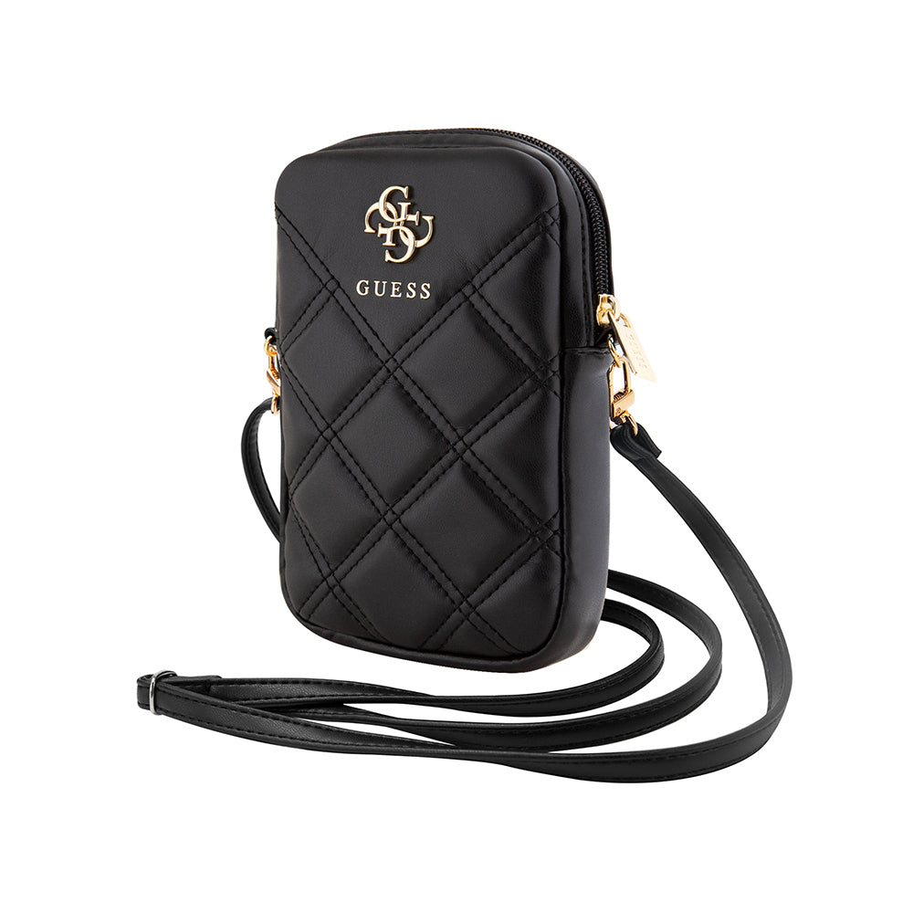 Guess Orijinal Lisanslı 4G Metal Logolu Kapitone Desenli Fermuarlı PU Deri Çapraz Askılı Vücut Çantası