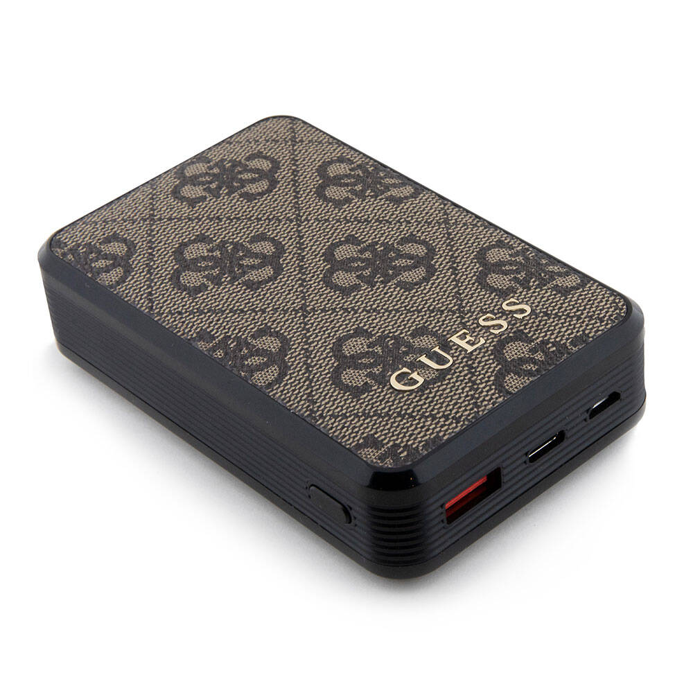 Guess Orijinal Lisanslı Dijital Led Göstergeli PU Deri 4G Desenli Metal Yazı Logolu Powerbank 10000mAh 18W