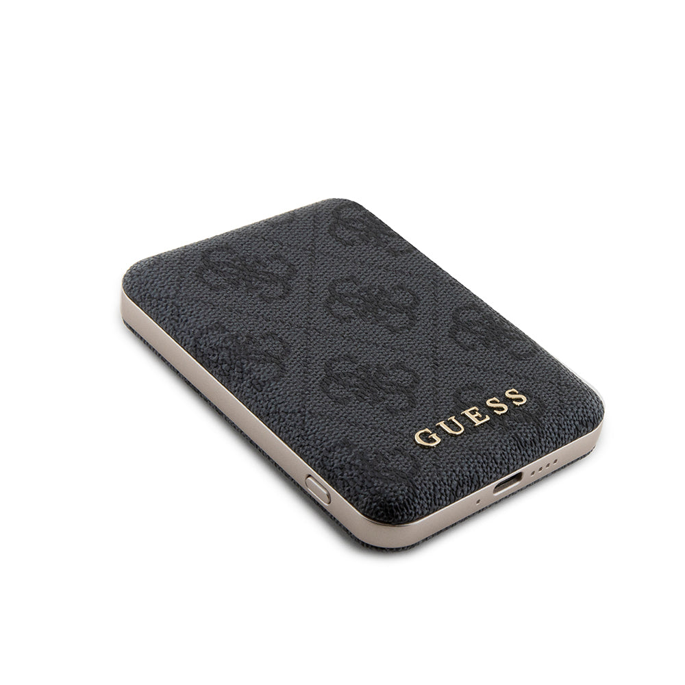 Guess Orijinal Lisanslı Dijital Led Göstergeli PU Deri 4G Desenli Metal Yazı Logolu Powerbank 5000mAh 15W