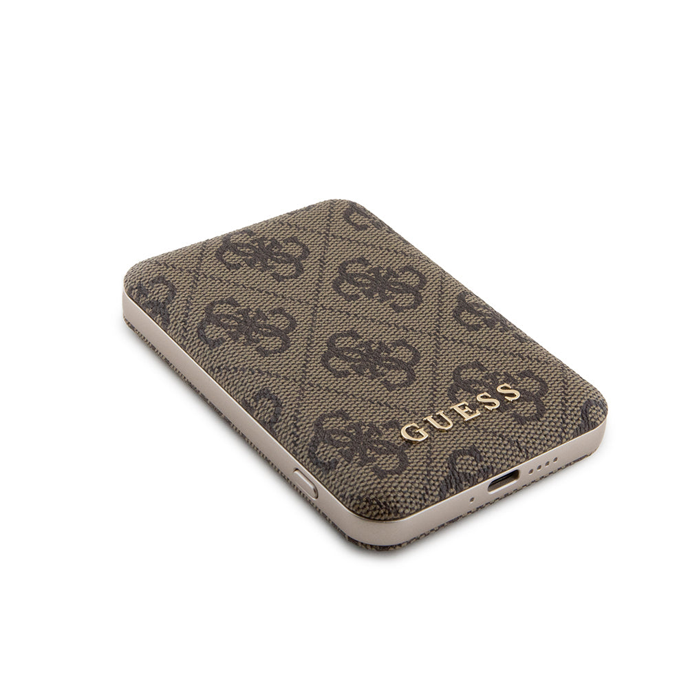 Guess Orijinal Lisanslı Dijital Led Göstergeli PU Deri 4G Desenli Metal Yazı Logolu Powerbank 5000mAh 15W