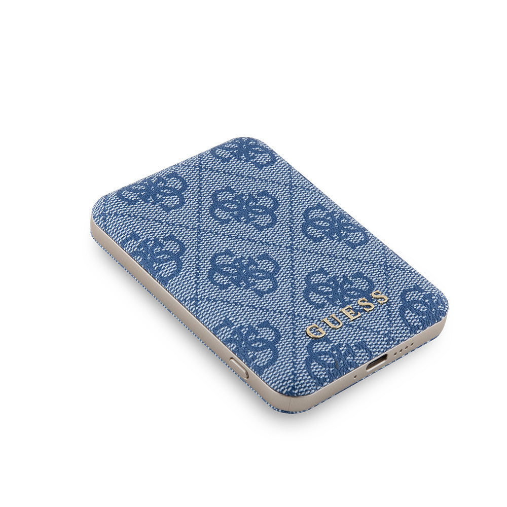 Guess Orijinal Lisanslı Dijital Led Göstergeli PU Deri 4G Desenli Metal Yazı Logolu Powerbank 5000mAh 15W