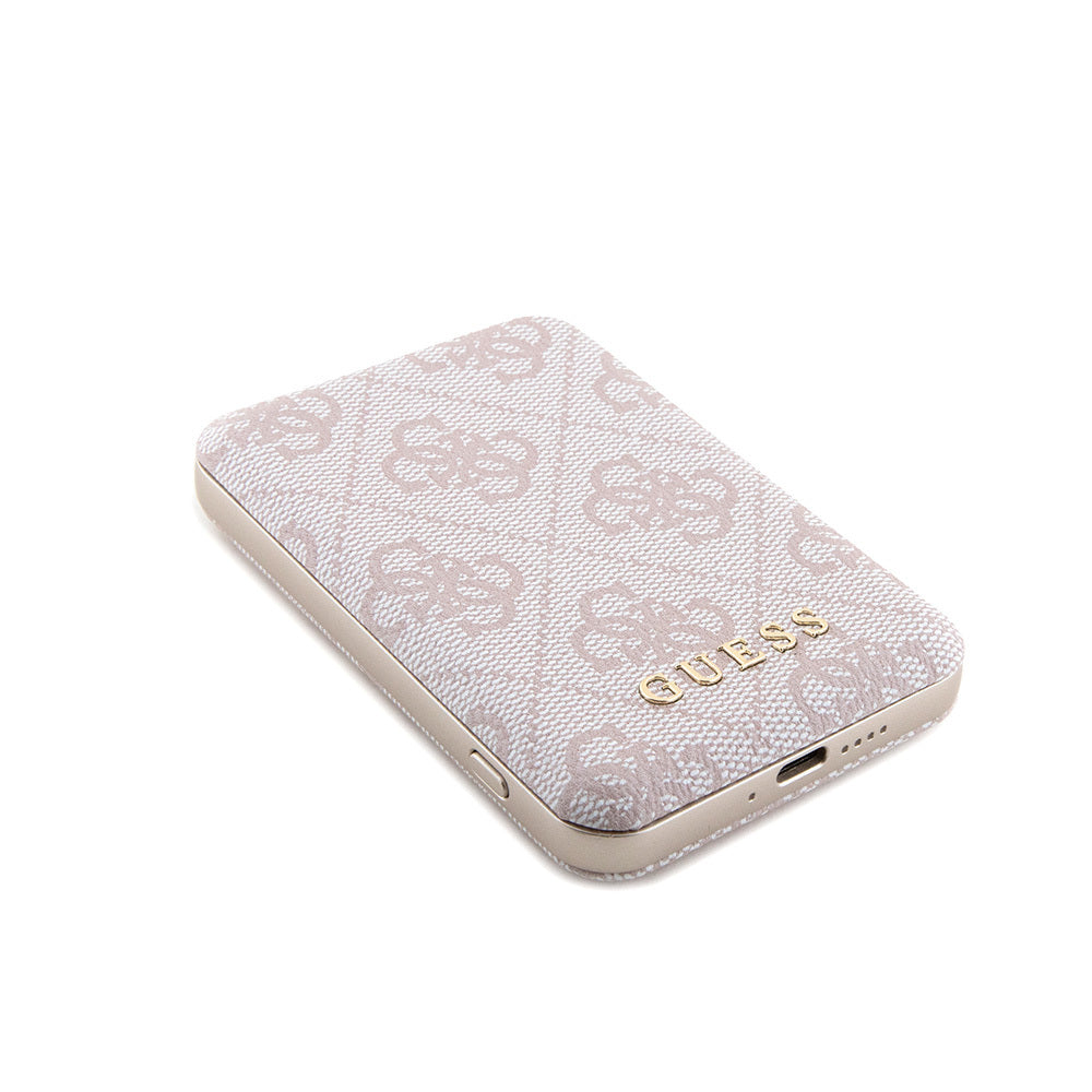 Guess Orijinal Lisanslı Dijital Led Göstergeli PU Deri 4G Desenli Metal Yazı Logolu Powerbank 5000mAh 15W