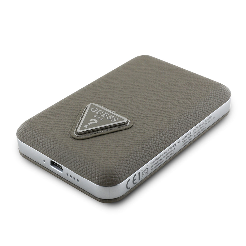 Guess Orijinal Lisanslı Dijital Led Göstergeli PU Deri Yüzey Üçgen Logolu Powerbank 5000mAh 15W